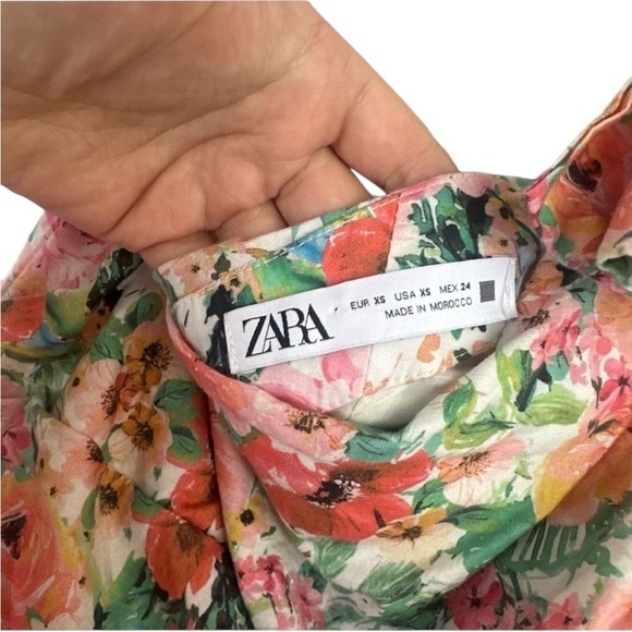 Zara Pink and Red One Shoulder Puff Sleeve Dress - Picture 2 of 6